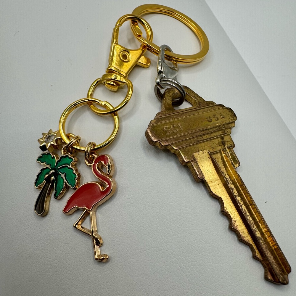 3/$20 Cute Flamingo, Palm Tree, Little Sun Charm Beach themed Keychain - Picture 5 of 6